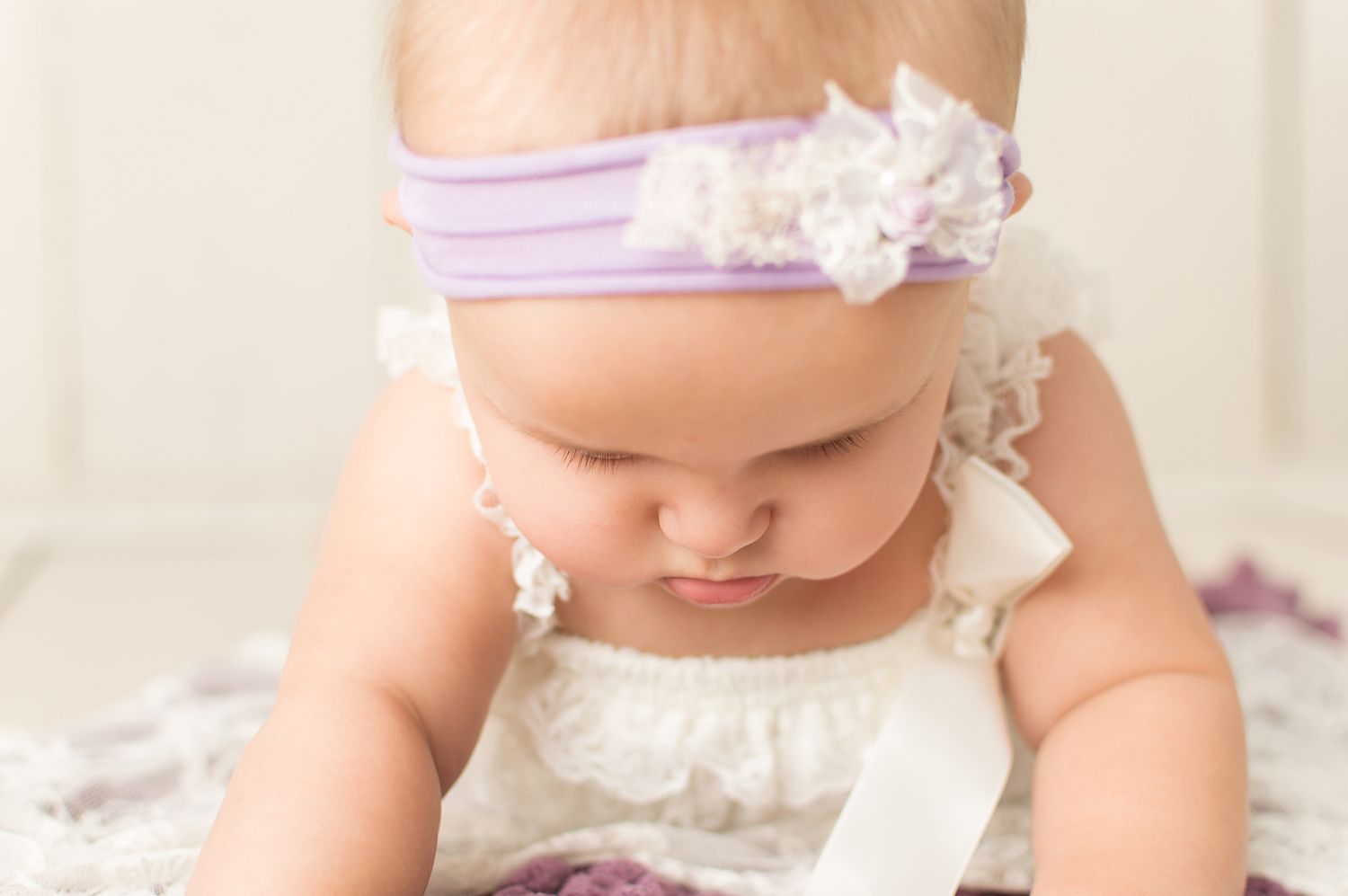 July 12 2015-Tabatha Sue Photography-Parma Heights Ohio-Cuyahoga County-Baby Photos-3 Month Baby Photos-Purple Headband with Flowers-Baby Cheeks and Lashes.jpg